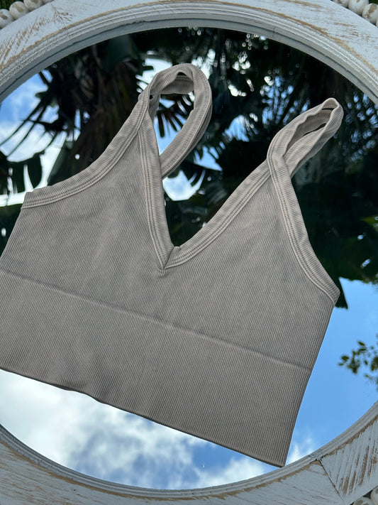 Vintage Sandy Shores Ribbed V-Neck Crop Top