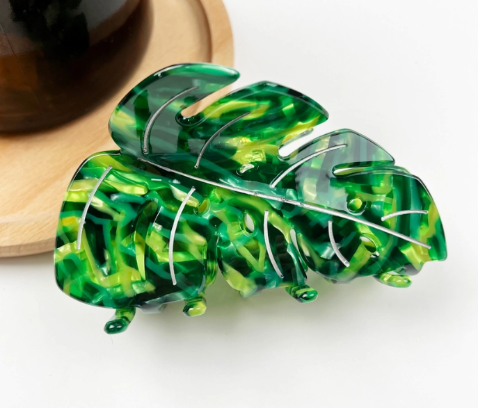 Acetate Leaf Green Claw Clip